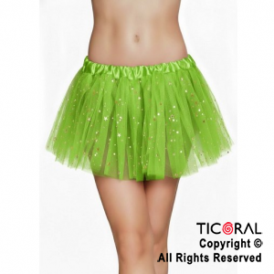 POLLERA TUTU VERDE MANZANA CON BRILLITOS x 1